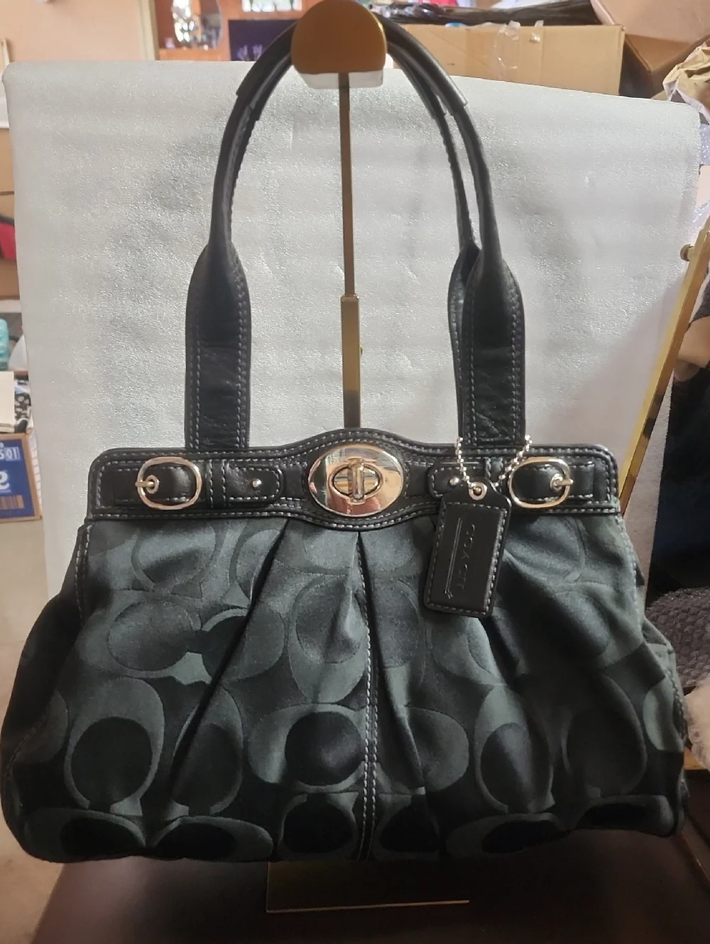 Coach Black 2009 Signature Leatherware Jacquard Shoulder Bag w/ Leather Trim - Picture 16 of 16